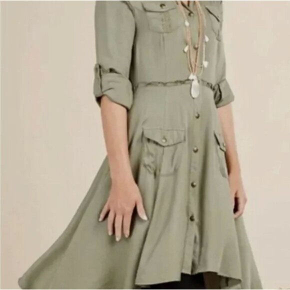 Matilda Jane Canopy Shirt Dress Women's Size Small Army Green Button Down Dress - Picture 2 of 7